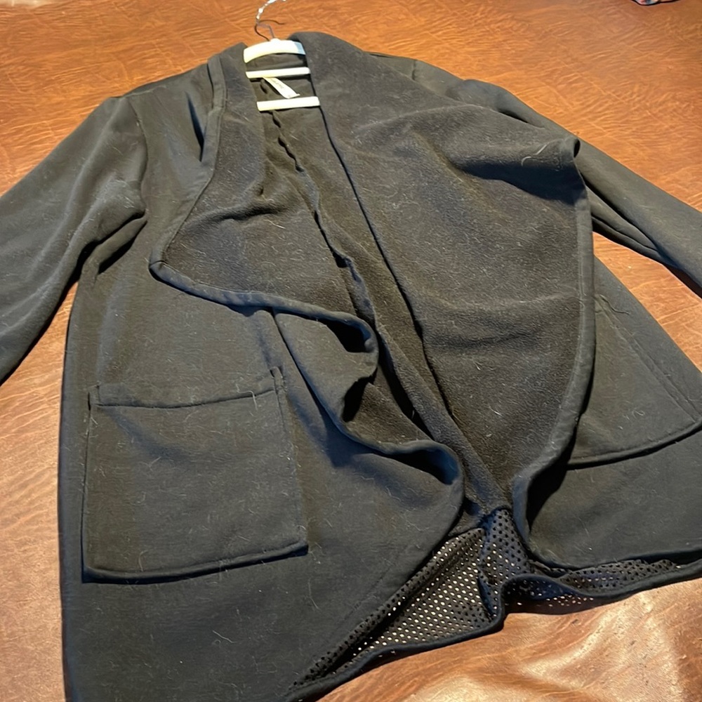 Fabletics Womens Eugenia Coat Fleece Lined Open Front Jacket Black XL Mesh Trim